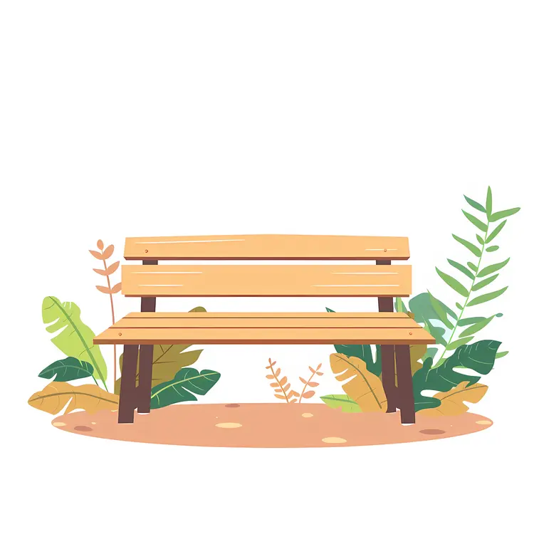Light Brown Bench with Green Plants