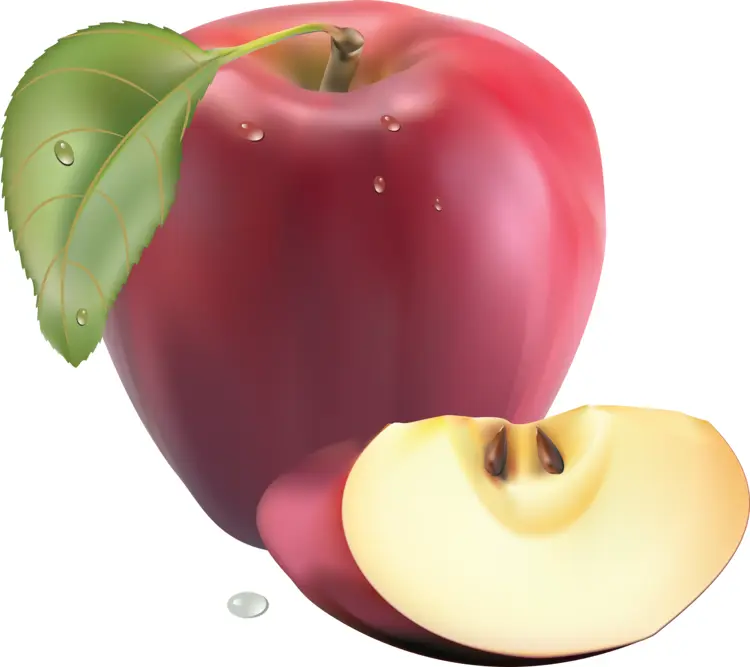 Red Apple with Slice and Leaf