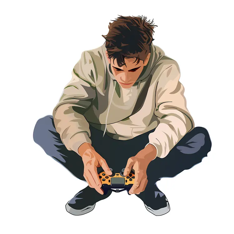 Boy in Beige Hoodie Playing Video Games