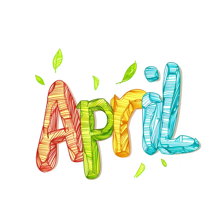 Colorful April Text with Leaves
