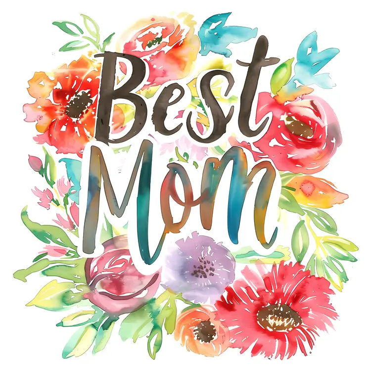Best Mom Watercolor Floral Design