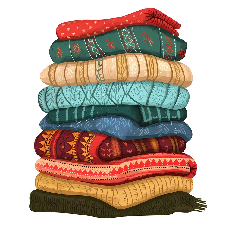 Stack of Colorful Patterned Blankets