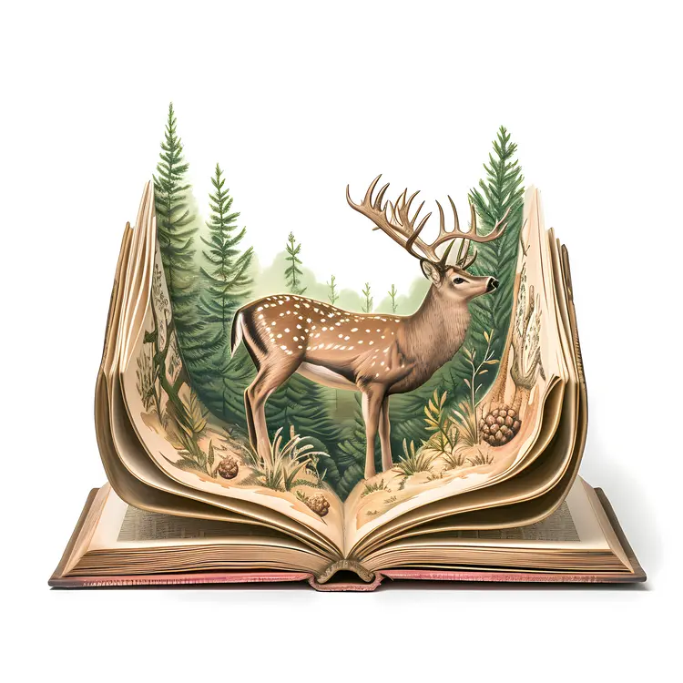 Open Book with Deer Illustration