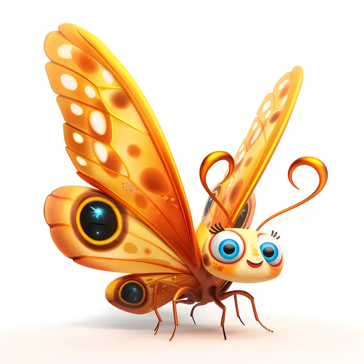 Cute Orange Cartoon Butterfly with Animated Wings