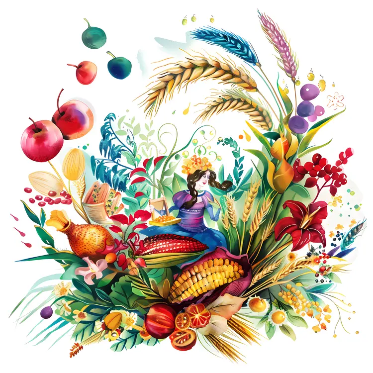 Colorful Harvest with Corn and Wheat