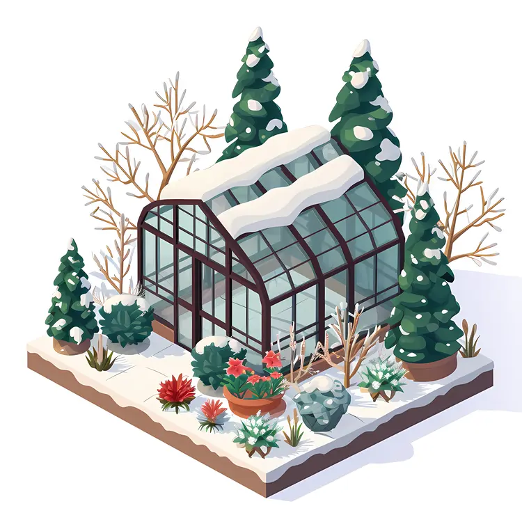 Greenhouse in a Snowy Winter