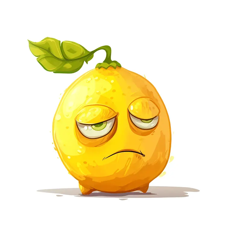 Sad Lemon with Leaf Cartoon Illustration