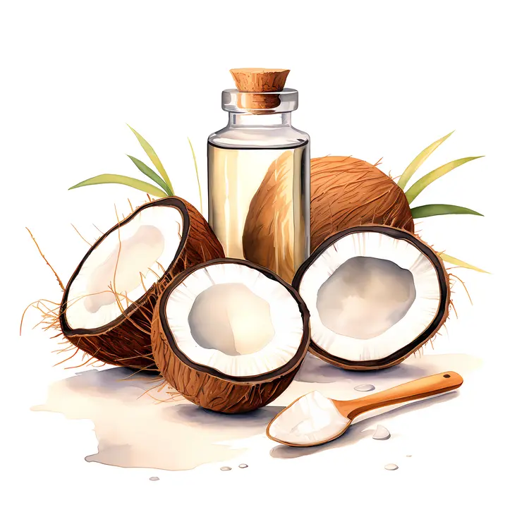 Coconut Oil with Fresh Coconuts and Spoon