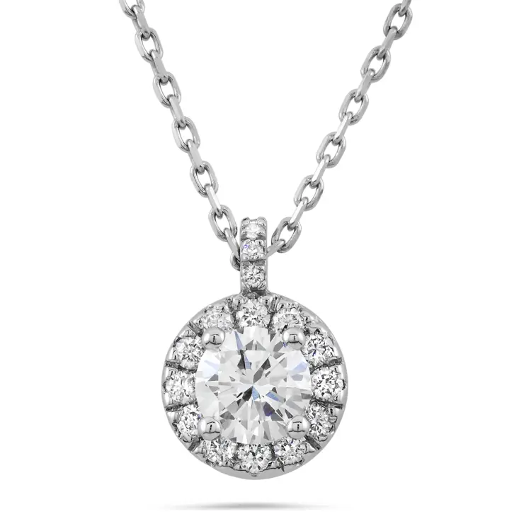 Elegant Diamond Round Necklace with Halo Setting