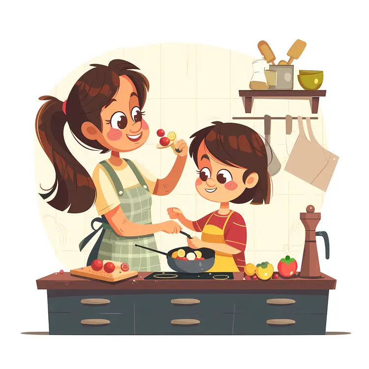 Mother and Daughter Cooking Together