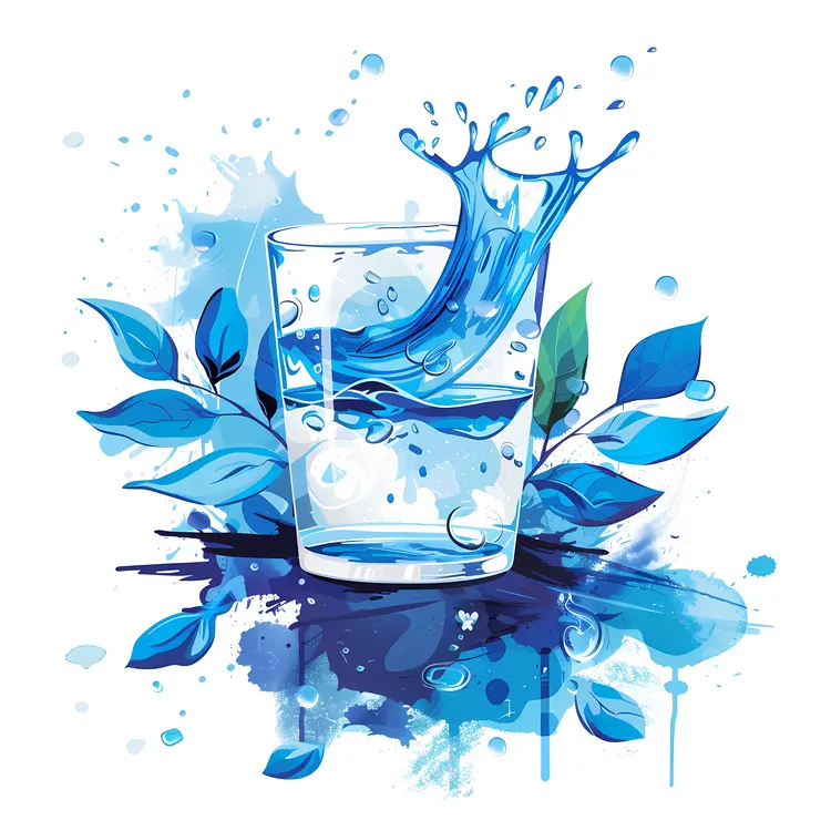 Refreshing Water Splash with Leaves
