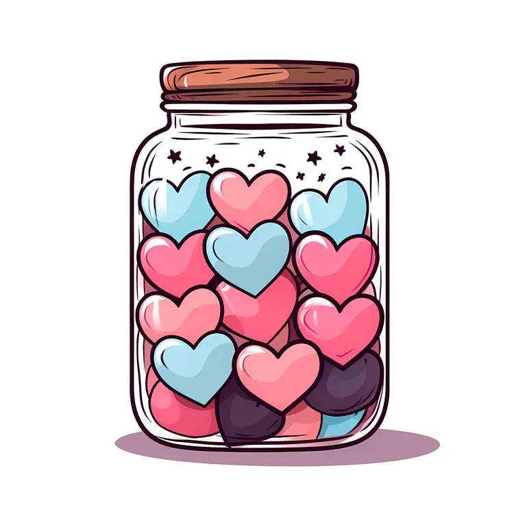 Colorful Hearts in a Jar
