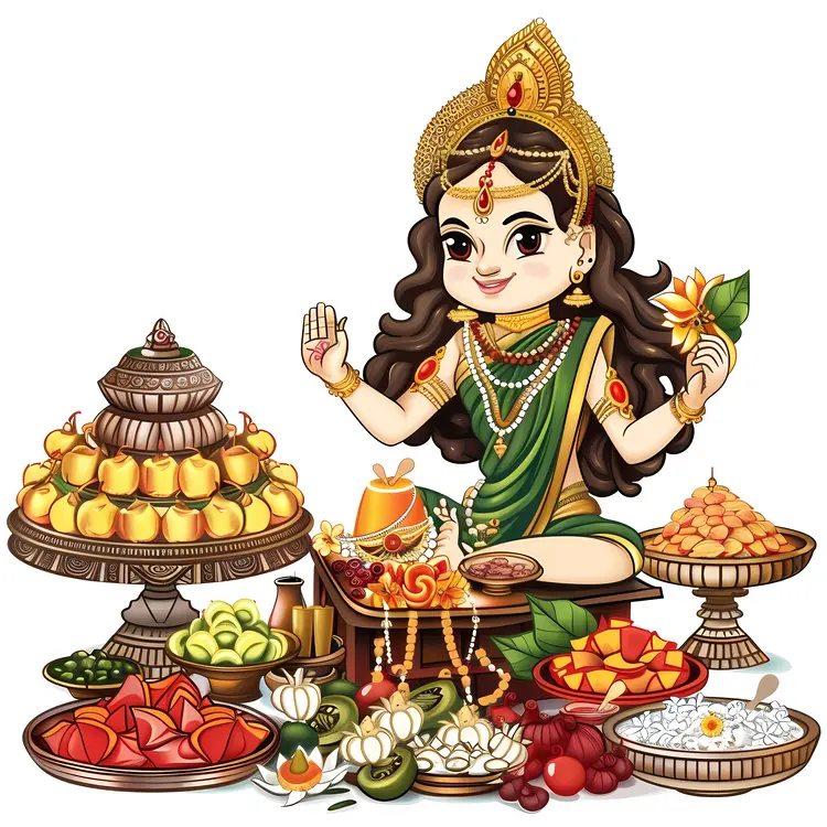 Goddess with Traditional Food Offerings