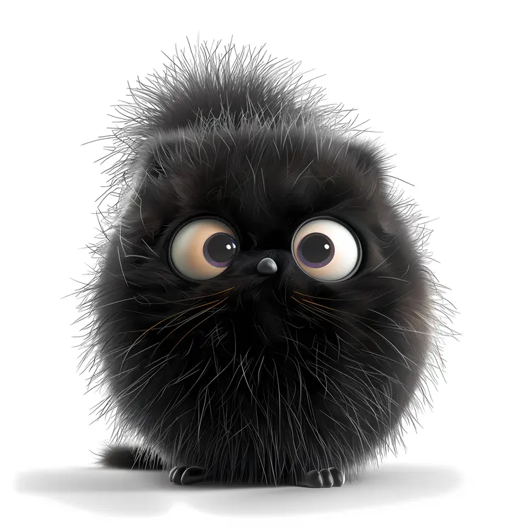 Fluffy Black Cartoon Cat