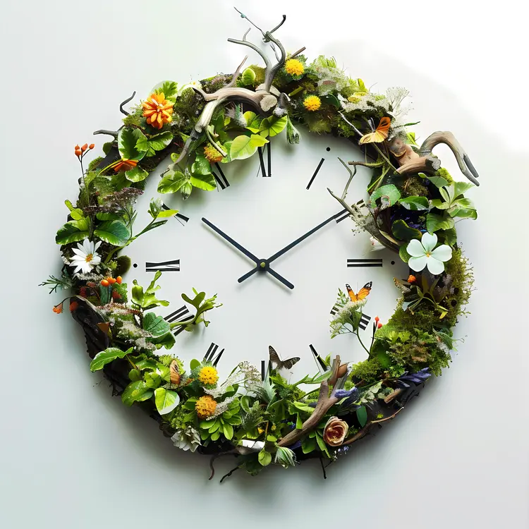Floral-Themed Clock with Greenery