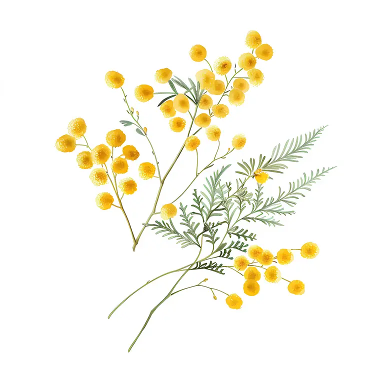 Yellow Flowers with Green Leaves Botanical Illustration