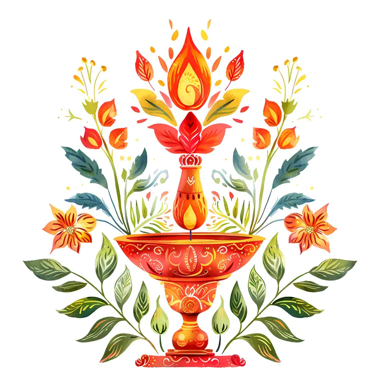 Beautiful Floral Lamp with Leaves and Flowers