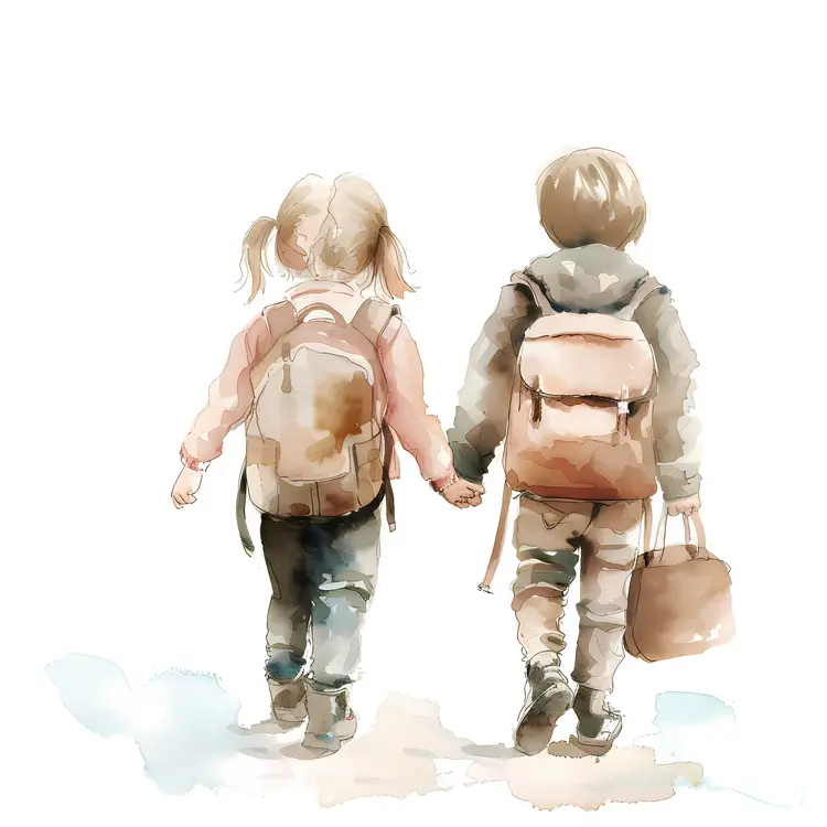 Children Walking with Backpacks