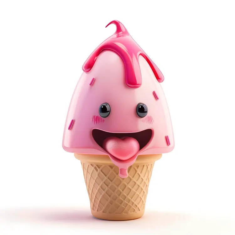 Smiling Pink Ice Cream Cone