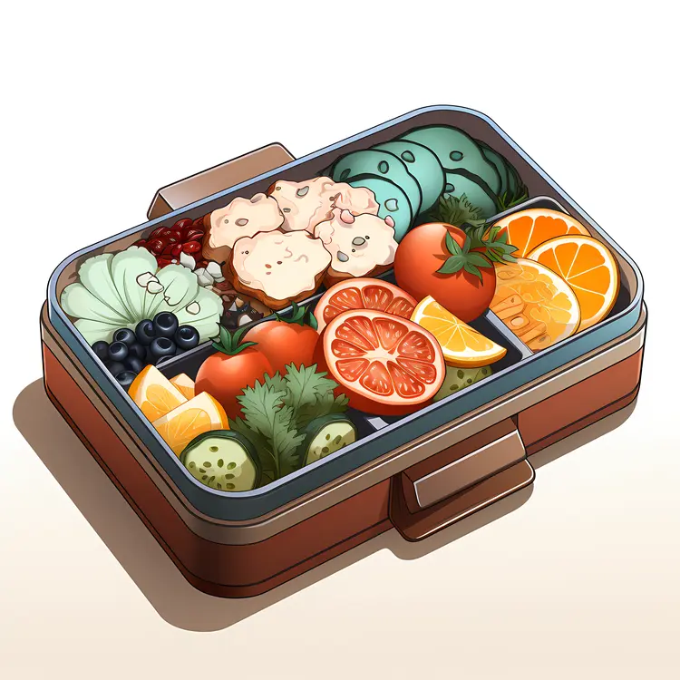 Healthy Bento Box with Fresh Vegetables and Fruits