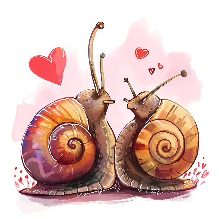 Cute Snail Couple in Love