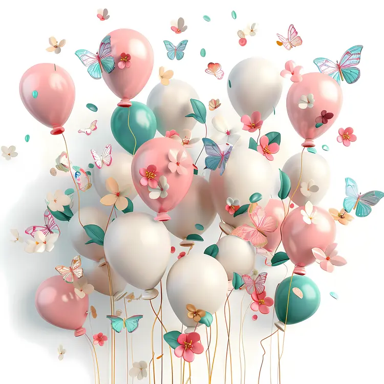 Colorful Balloons with Butterflies and Flowers