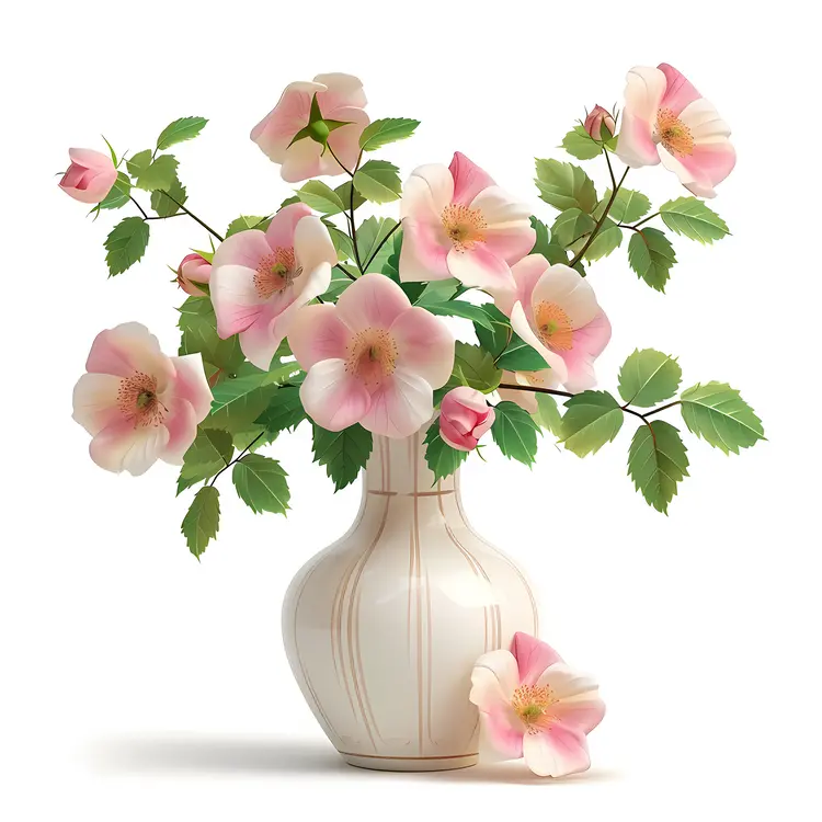 Charming Pink Flowers in a Striped Vase
