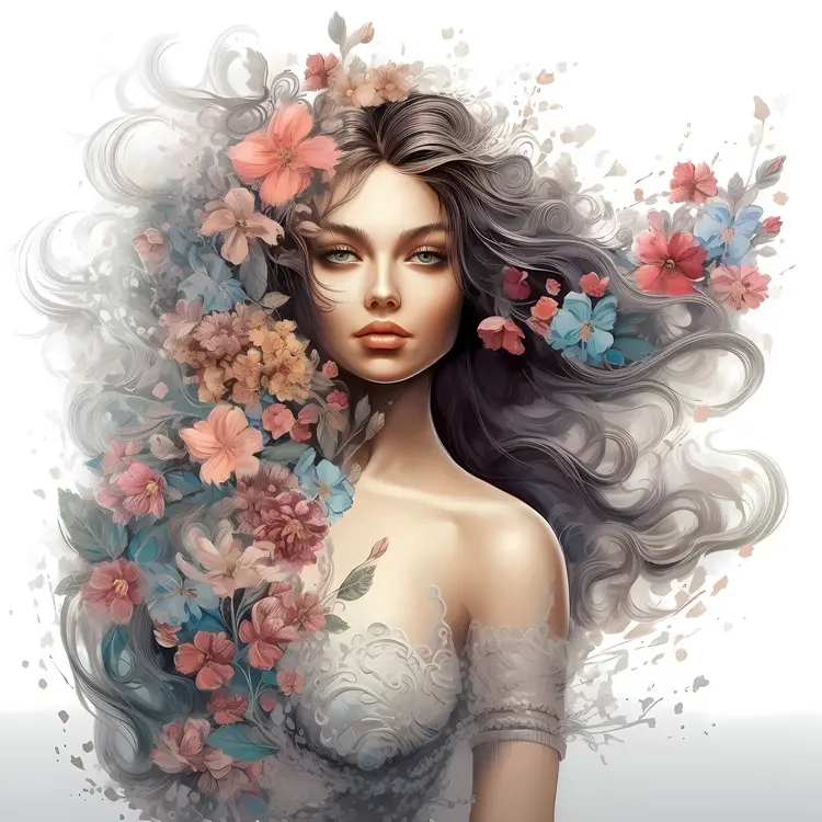 Elegant Woman with Floral Hair