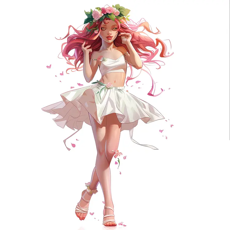 Joyful Dancing Girl with Flower Crown