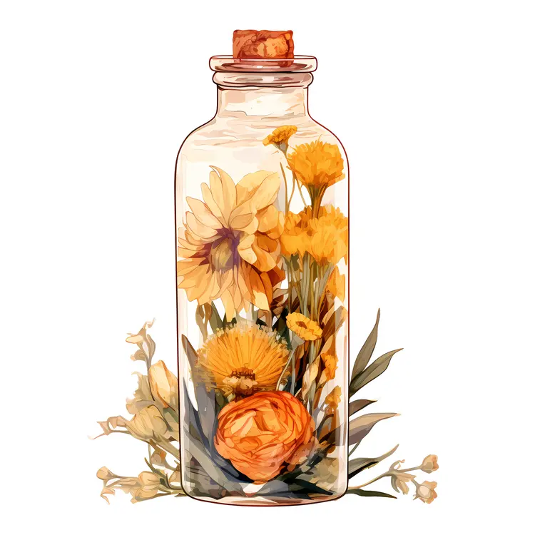 Bottle with Yellow Flowers