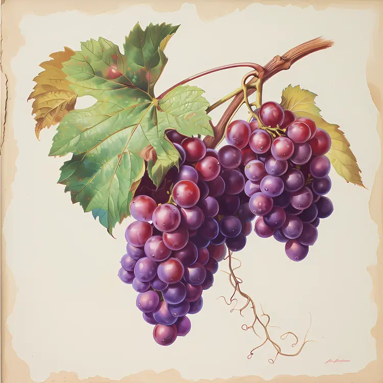 Purple Grapes Hanging from Vine