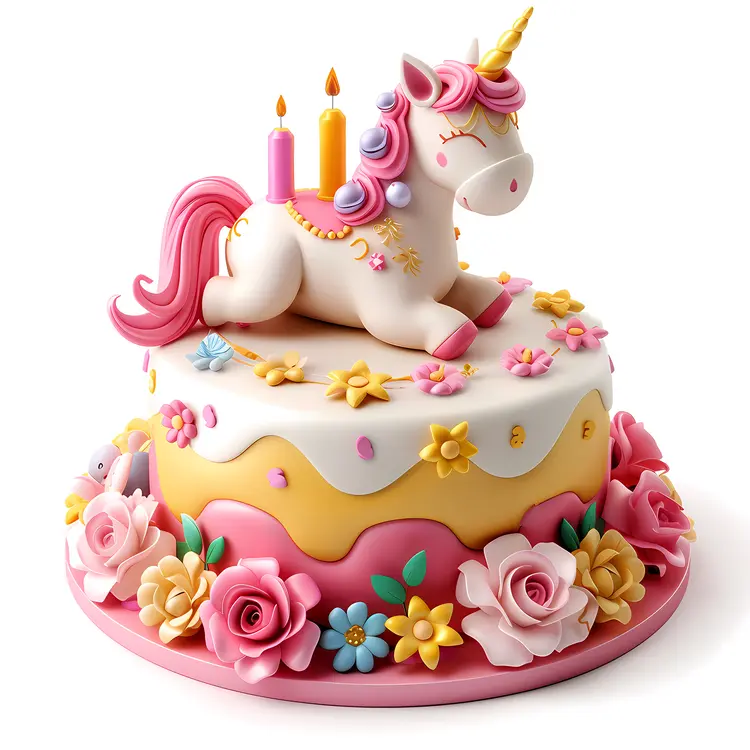 Colorful Unicorn Cake with Candles