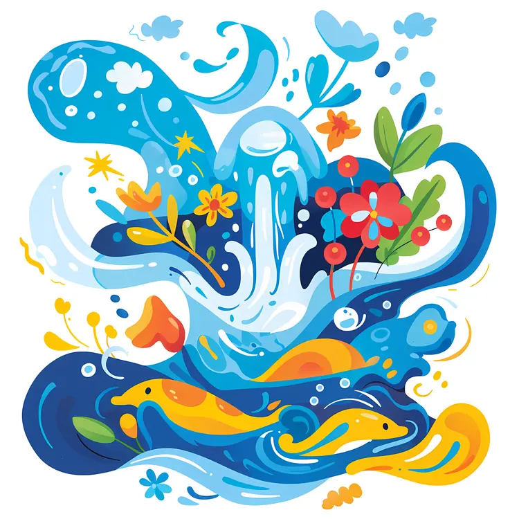 Colorful Water and Fish Illustration