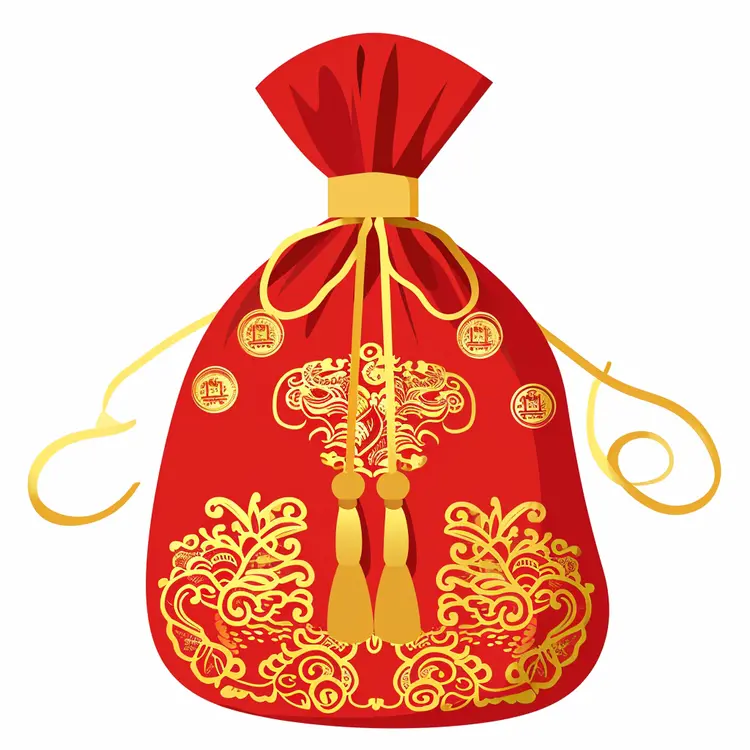 Red Money Bag with Gold Decorations for Chinese New Year