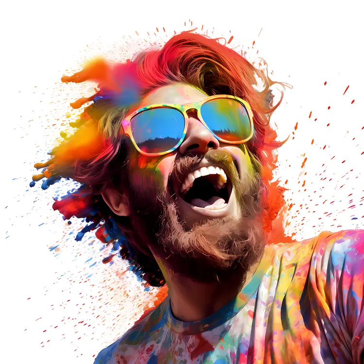 Colorful Man with Sunglasses in a Joyful Celebration