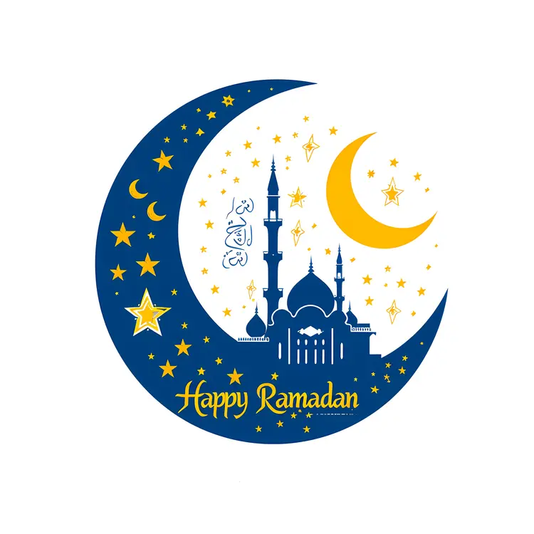 Happy Ramadan Mosque and Crescent Moon