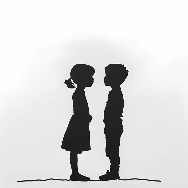 Silhouette of Children Facing Each Other
