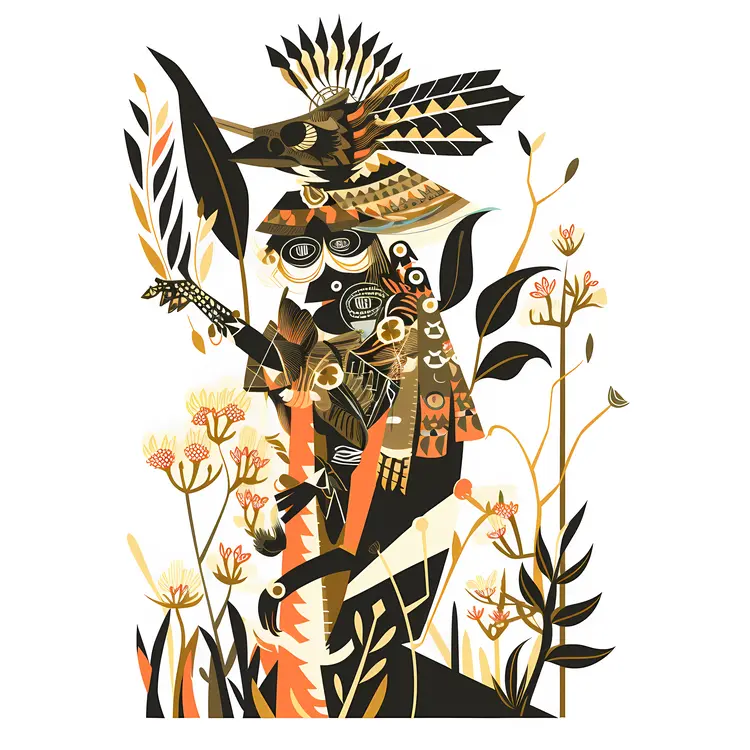Tribal Bird Warrior with Spear