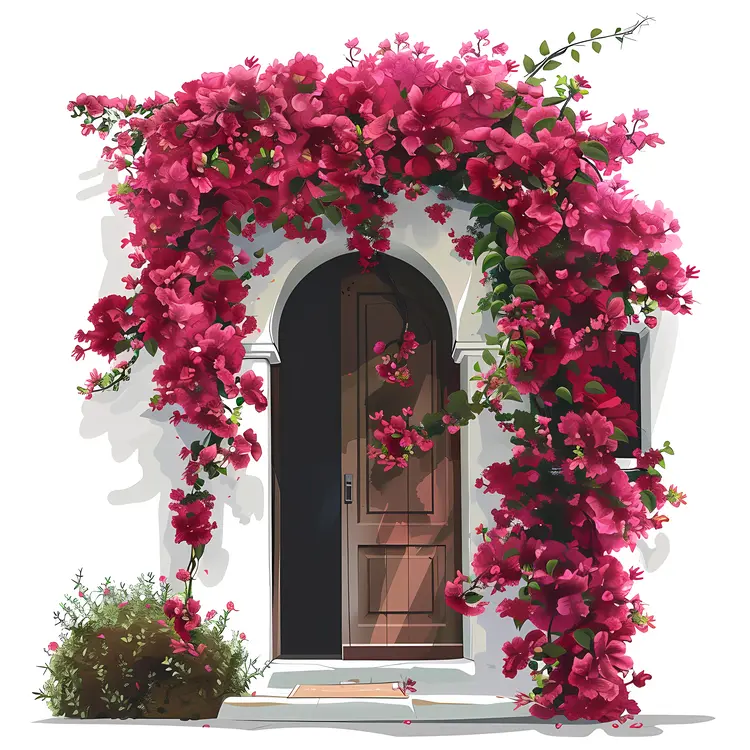 Charming Doorway with Pink Bougainvillea Arch