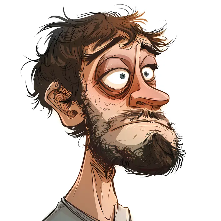 Tired Cartoon Man with Beard