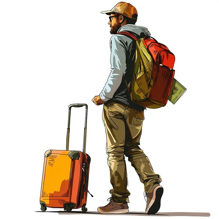 Traveler with Luggage and Backpack