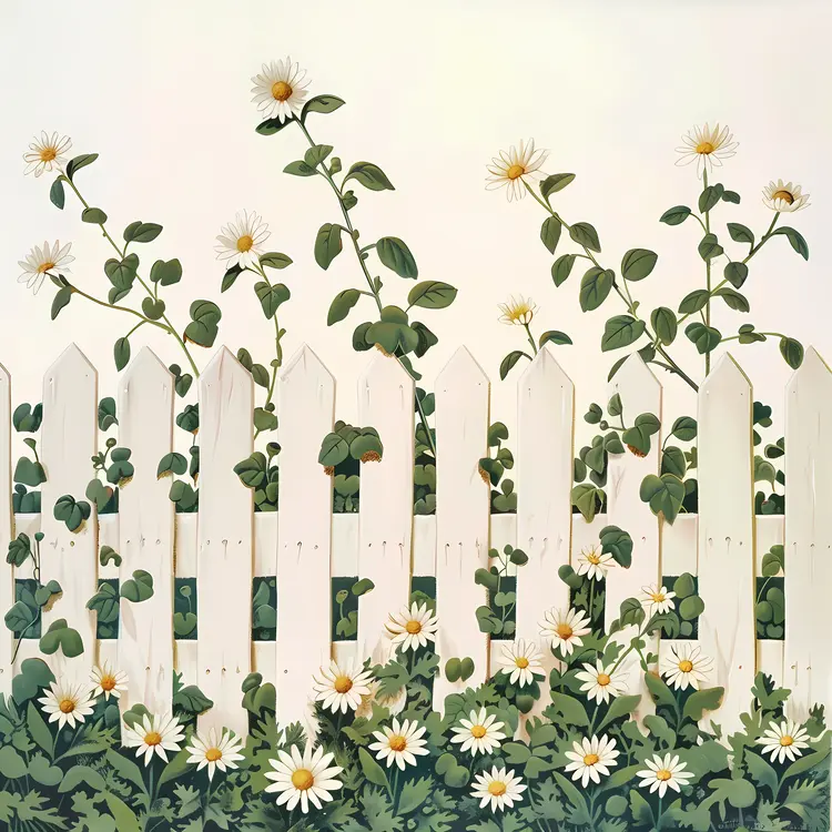 White Daisies by the Fence