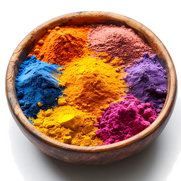 Colorful Powders in a Wooden Bowl