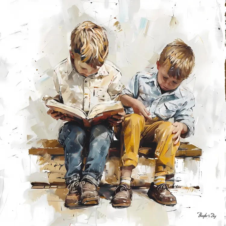 Two Boys Reading on a Bench