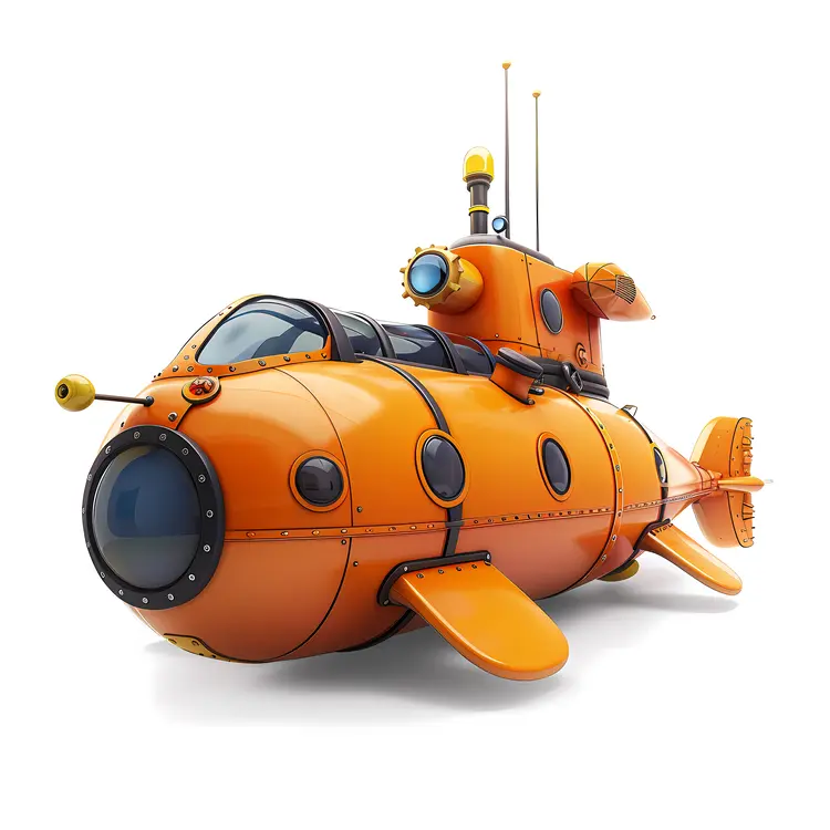 Orange Submarine Cartoon Illustration