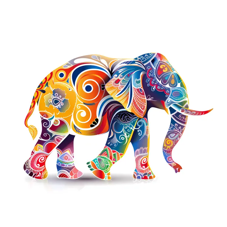 Decorative Elephant with Floral Patterns