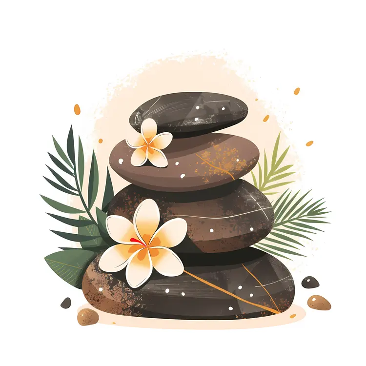 Zen Stacked Stones with White Flowers