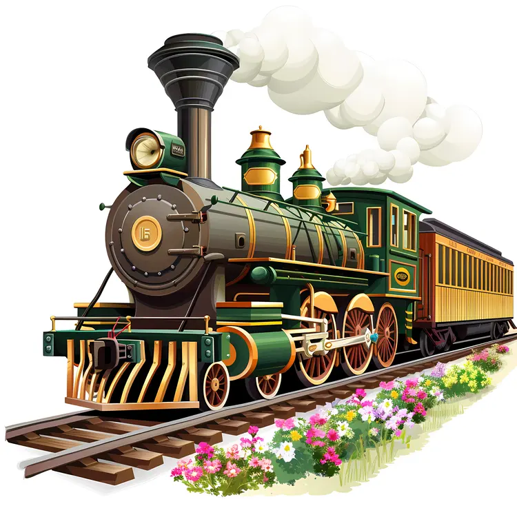 Steam Train with Colorful Flowers