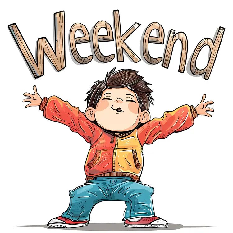 Cartoon Character with Weekend Text