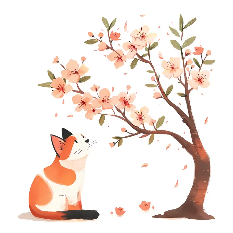Cat Admiring Blossom Tree